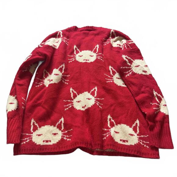 Hot & Delicious Red Cat Graphic Knit Sweater S/M Cottagecore Kawaii - Picture 3 of 6